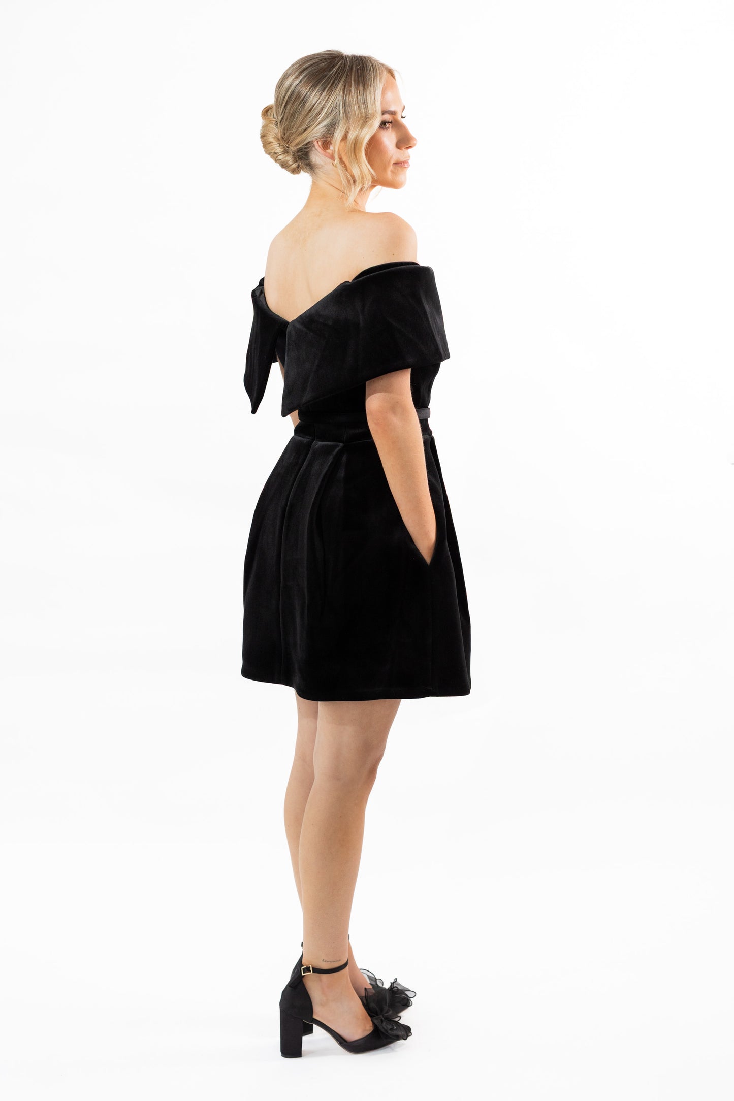 Nadine Merabi - Carmen Velvet Off Shoulder Dress