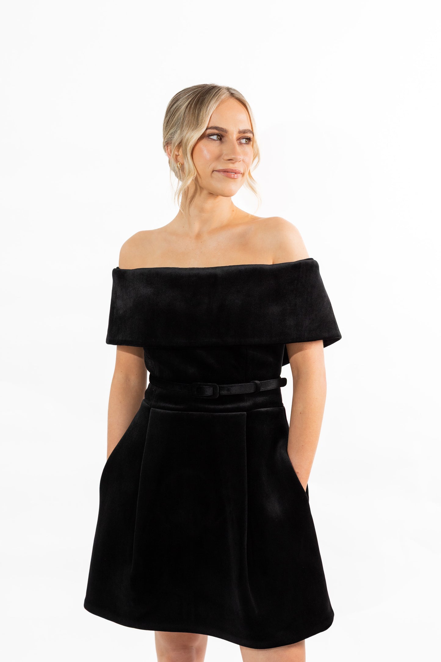Nadine Merabi - Carmen Velvet Off Shoulder Dress