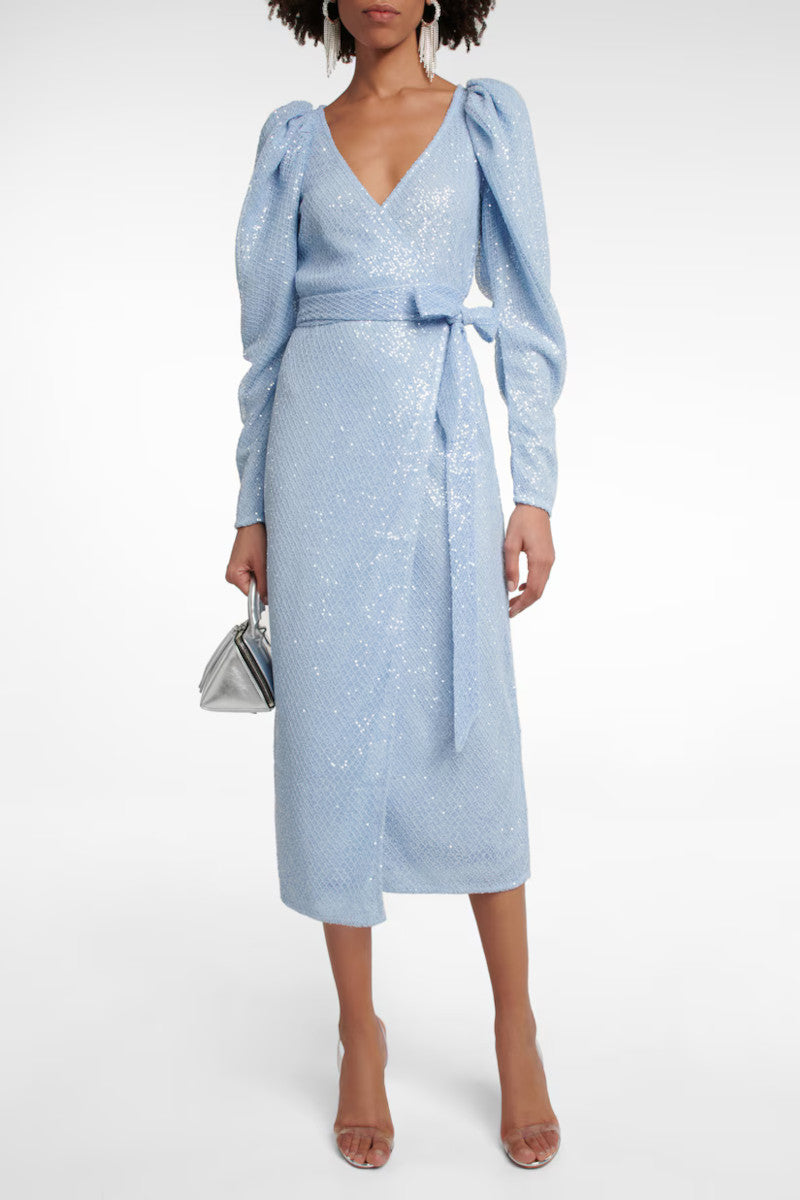 Rotate - Sequin Wrap Dress Blue