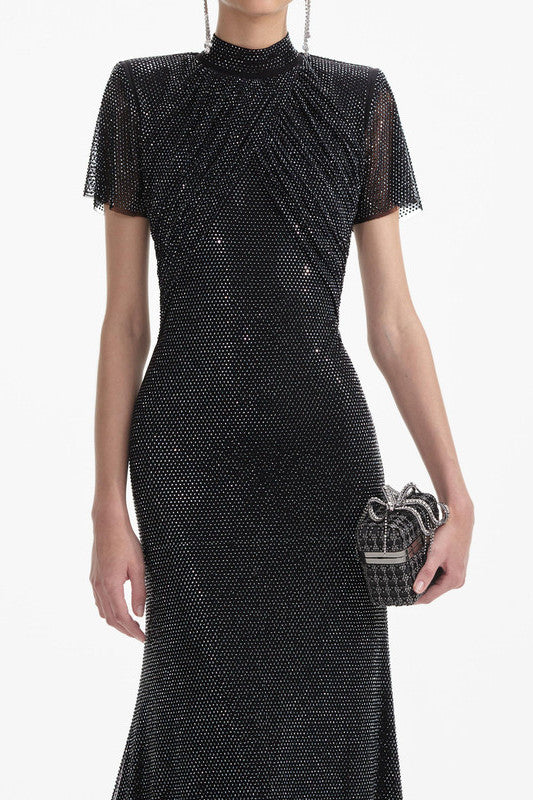Self Portrait - Rhinestone Embellished Midi Black