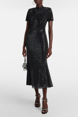 Self Portrait - Rhinestone Embellished Midi Black