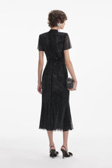 Self Portrait - Rhinestone Embellished Midi Black