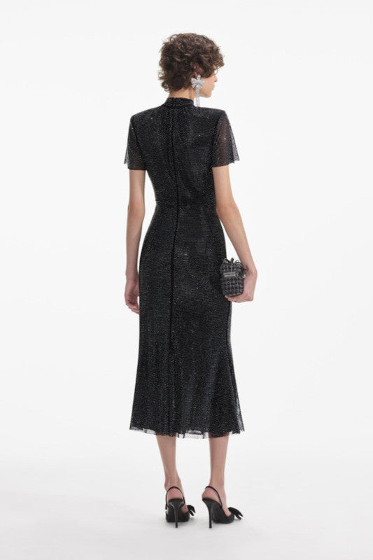 Self Portrait - Rhinestone Embellished Midi Black