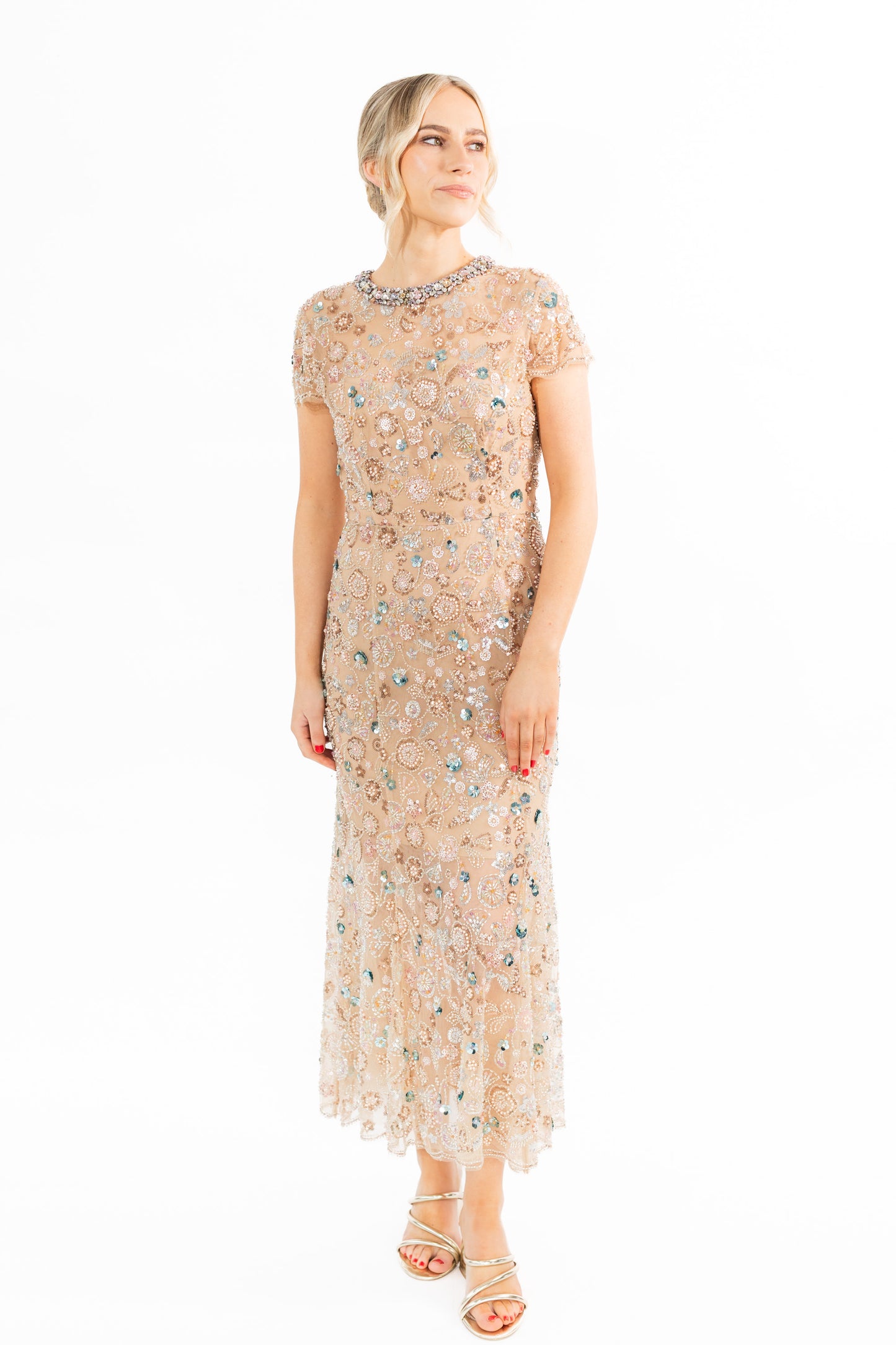 Self Portrait Sequin Embroidered Dress - Champagne
