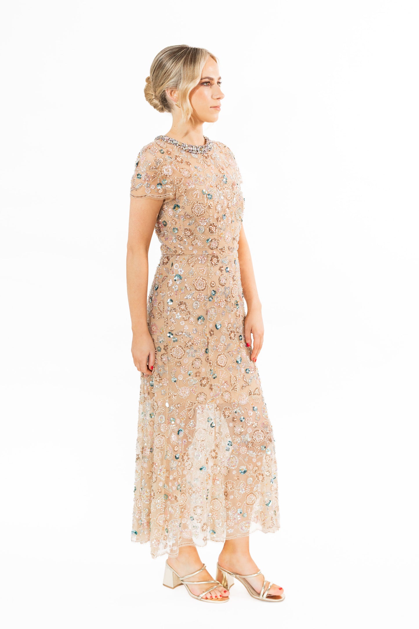 Self Portrait Sequin Embroidered Dress - Champagne