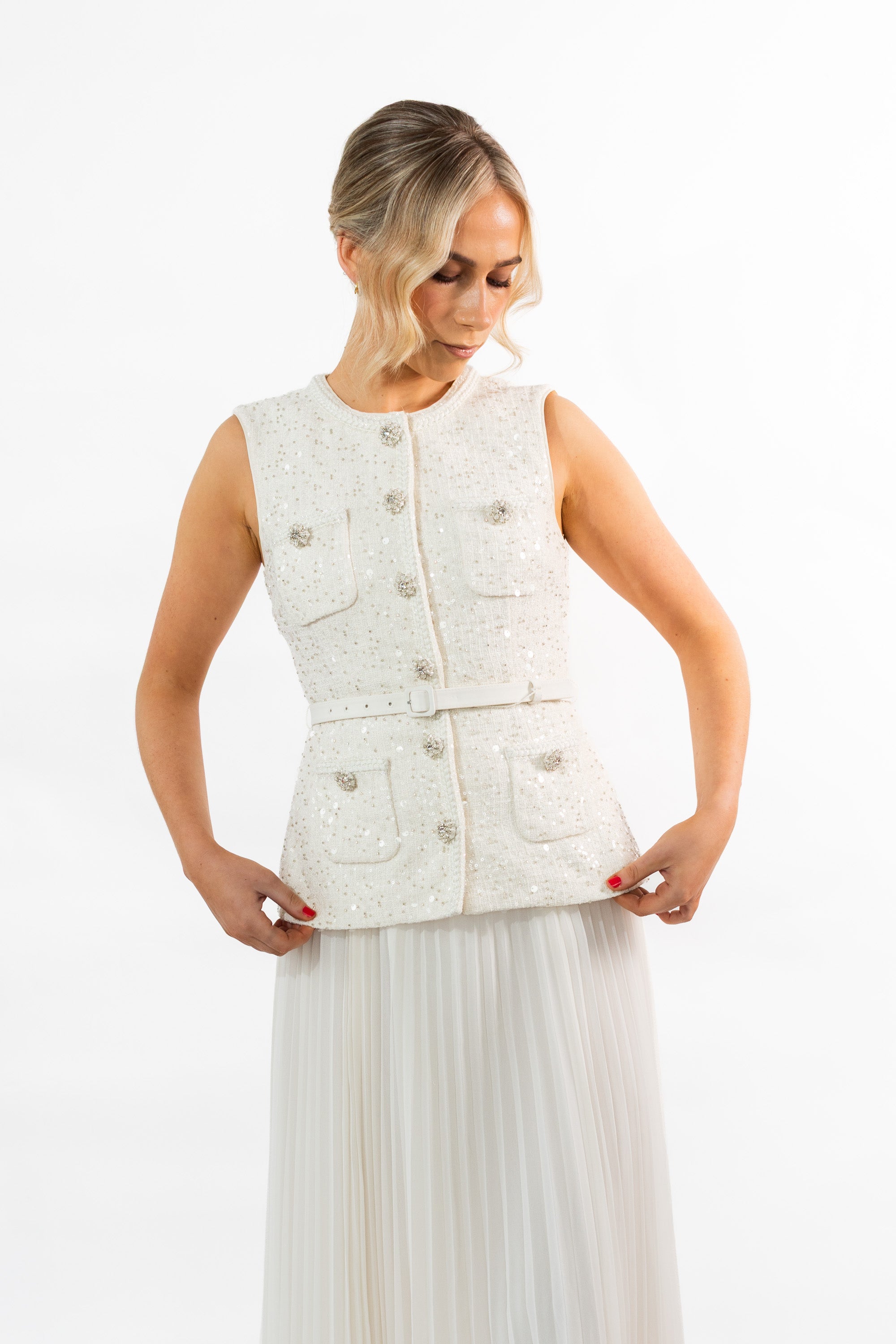 Self Portrait Cream Sequin Boucle