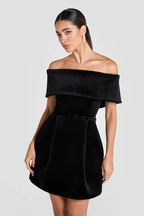 Nadine Merabi - Carmen Velvet Off Shoulder Dress