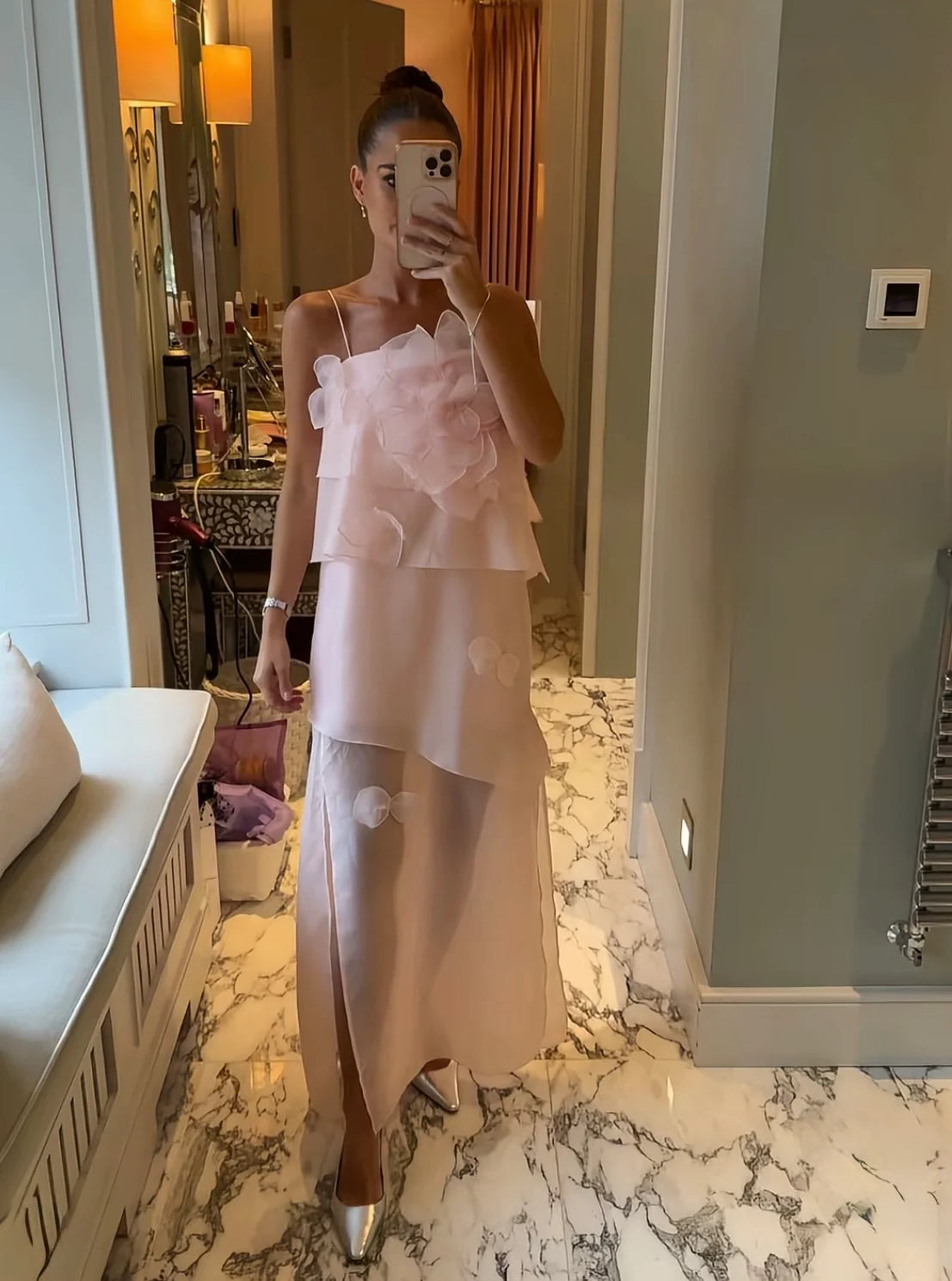 & Other Stories pink appliqué maxi