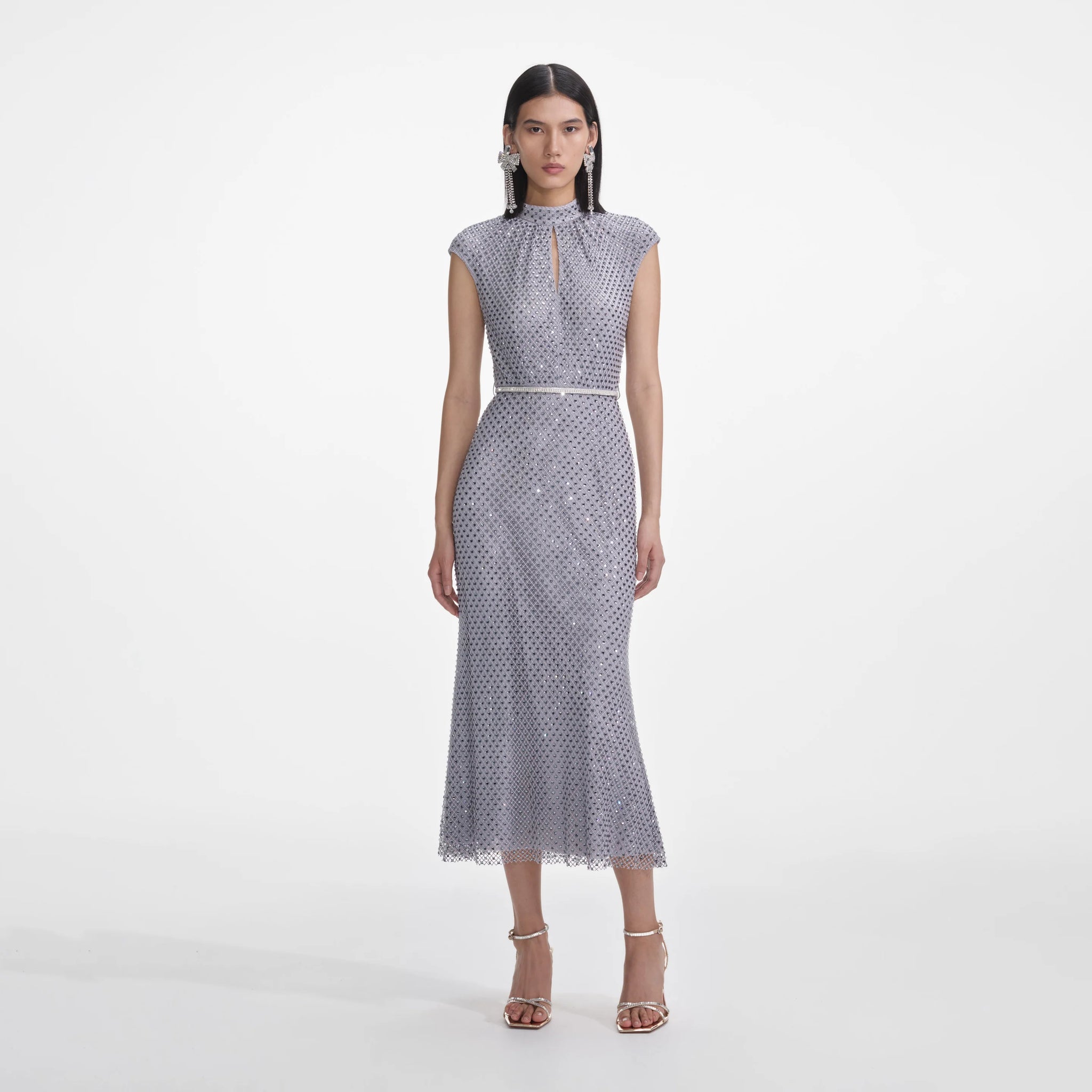 Self Portrait Rhinestone Gown Silver