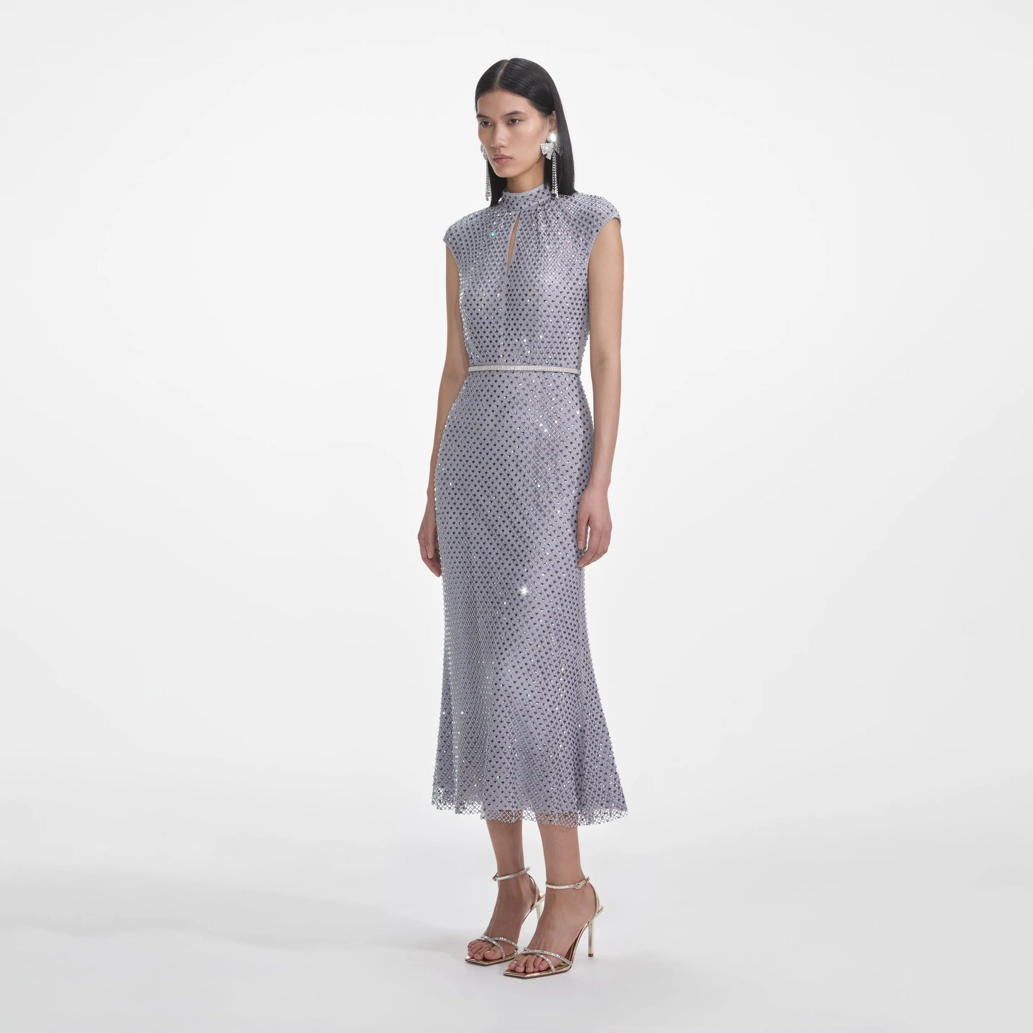 Self Portrait Rhinestone Gown Silver