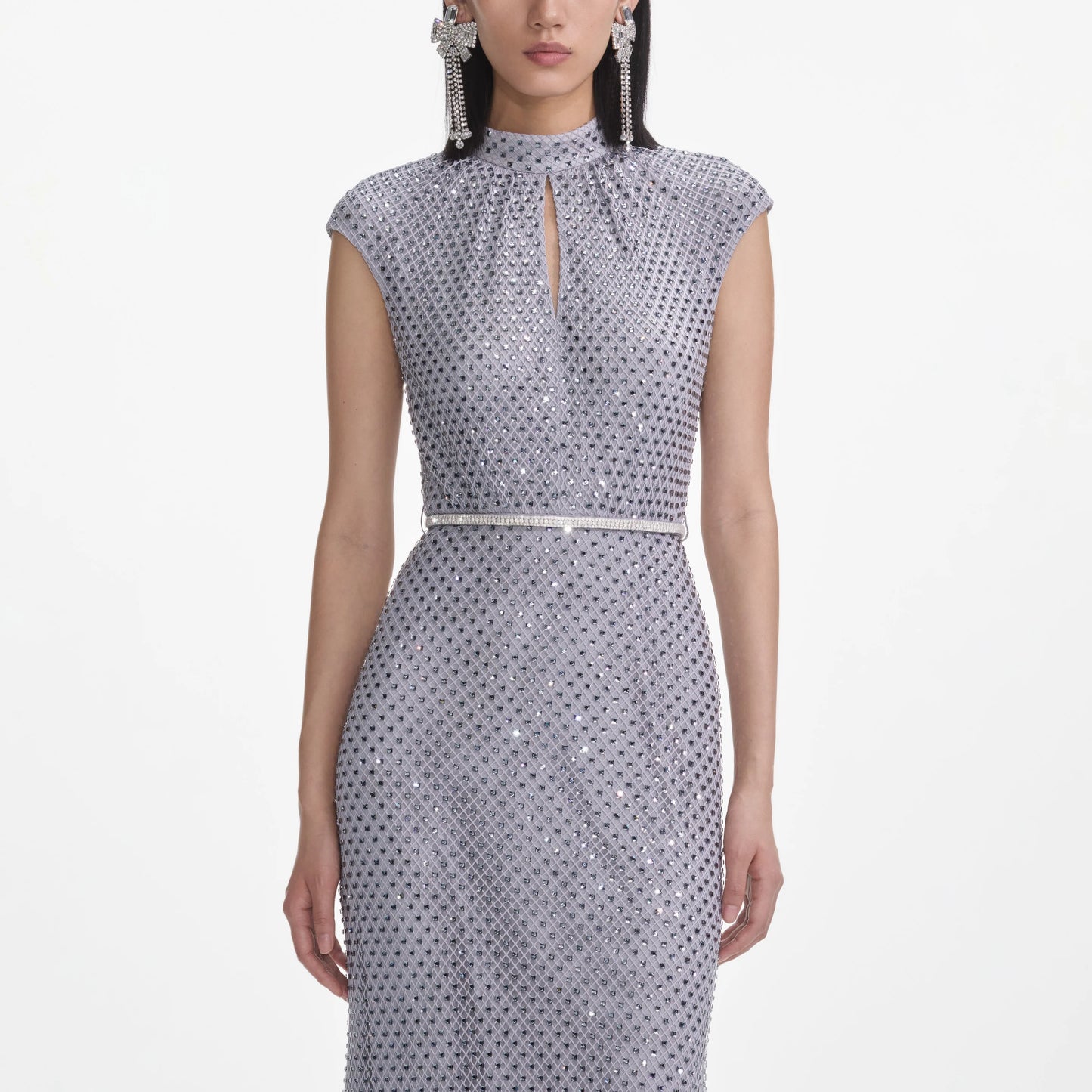 Self Portrait Rhinestone Gown Silver